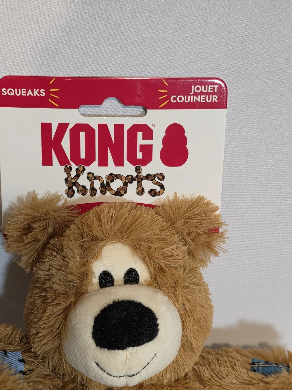 NWT KONG Wild Knots Bear Patches Dog Toy Small/Medium Light Brown Squeaks Soft